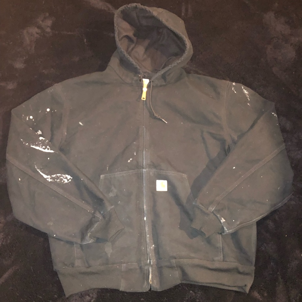 Carhartt Black Zip-Up Hoodie with Contrast Paint Marks